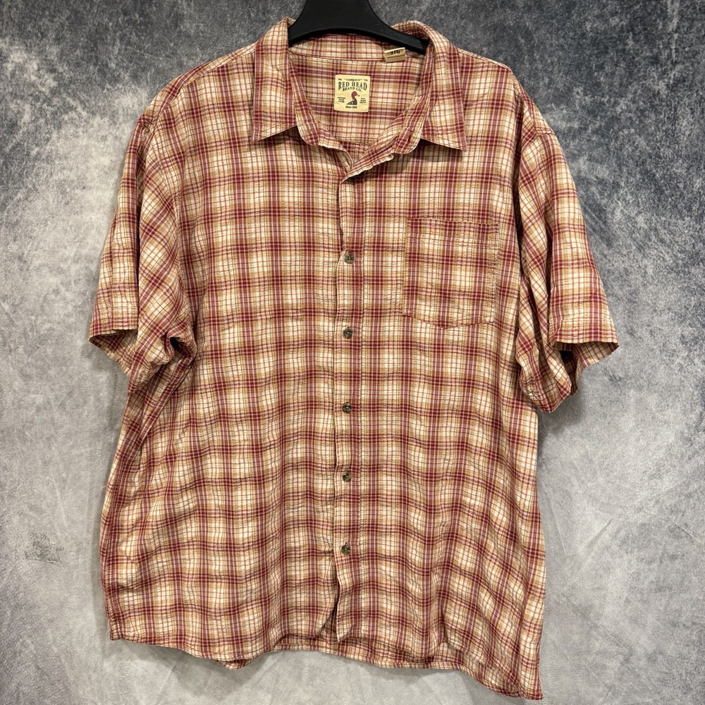 RedHead Brand Co Men’s 3XL Plaid Short Sleeve Button Up Shirt Red Orange Cotton